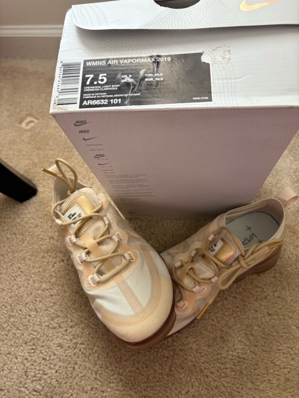 Nike Women’s Air VaporMax 2019 Sneakers - Cream with Gold Accents